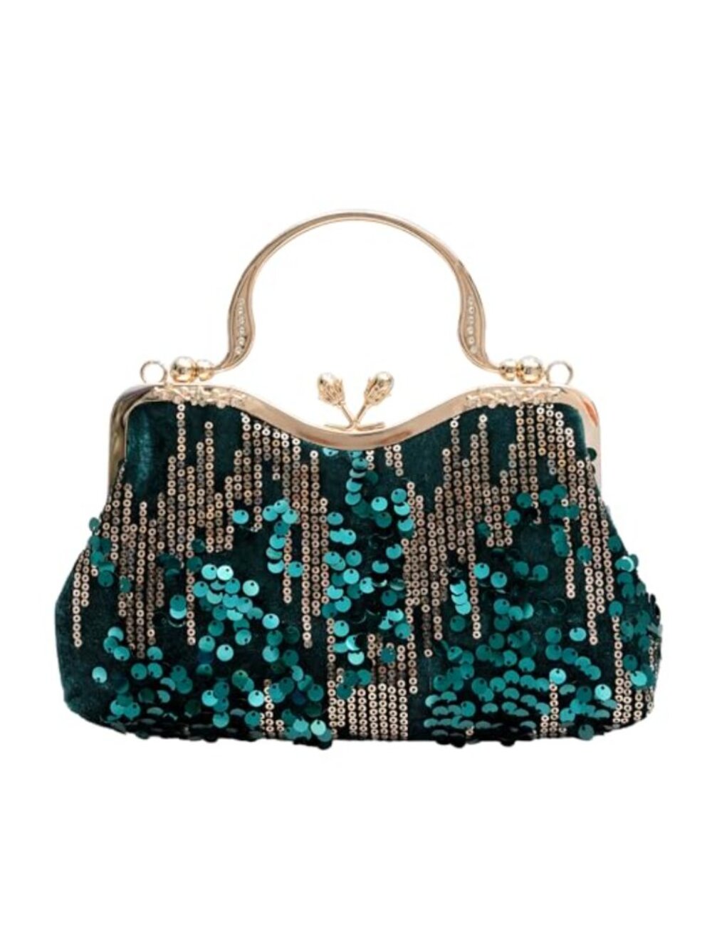 Vintage Sequin Embroidered Velvet Evening Bag Flower Hardware Clutch Formal
